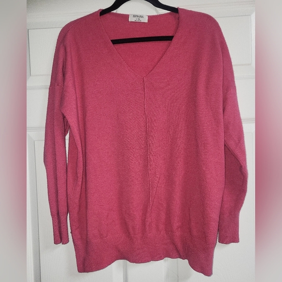 Zenana - Womens Fuschia Viscose V-Neck Sweater- Size L/XL - Picture 1 of 4
